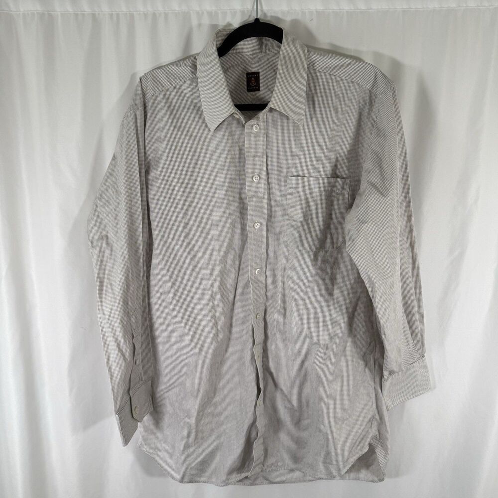 Robert Talbott Dress Shirt Men's XL White Plaid Button Up Long Sleeve Cotton